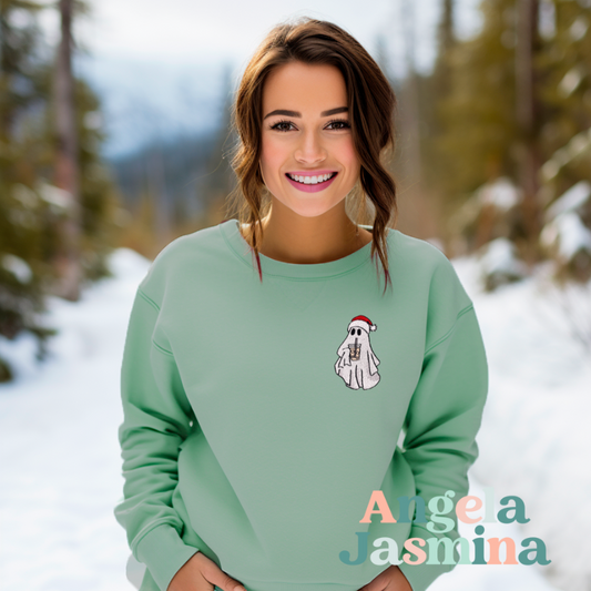 Christmas Coffee Ghost Embroidered Sweatshirt