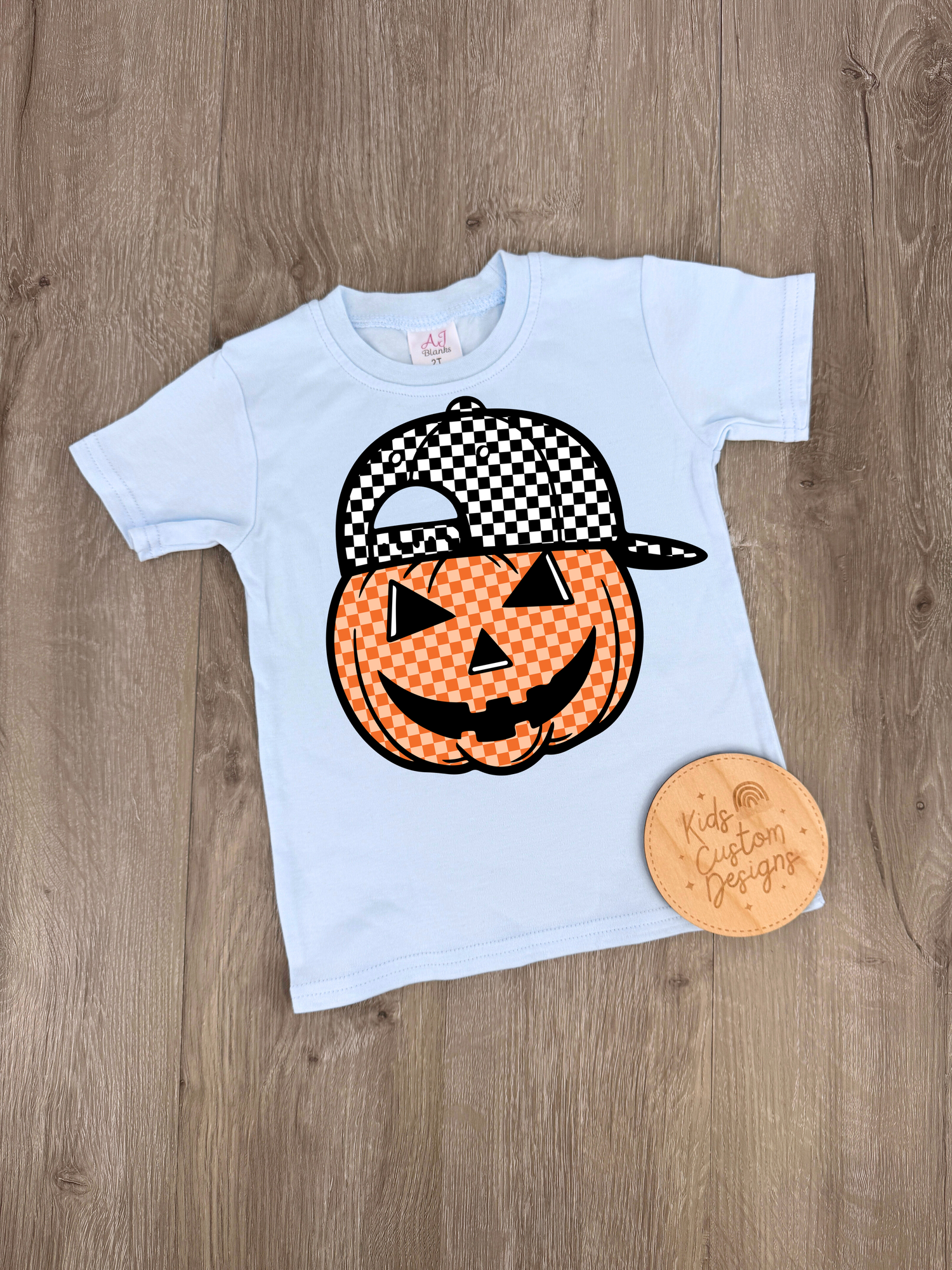 Checkered Pumpkin with Hat KIDS 8.5in DTF Transfer