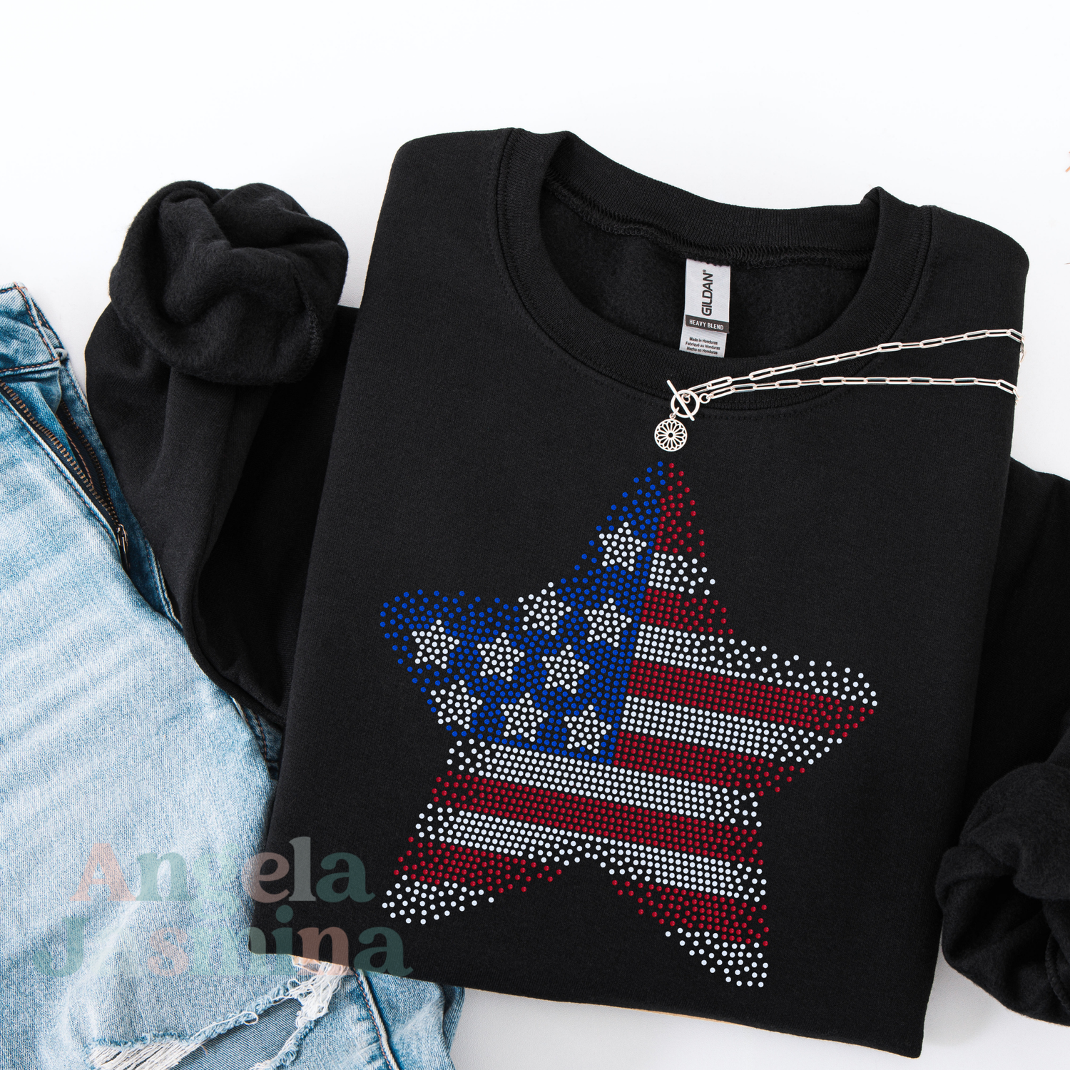 Fourth of July Scattered Star SPANGLE BLING Transfer