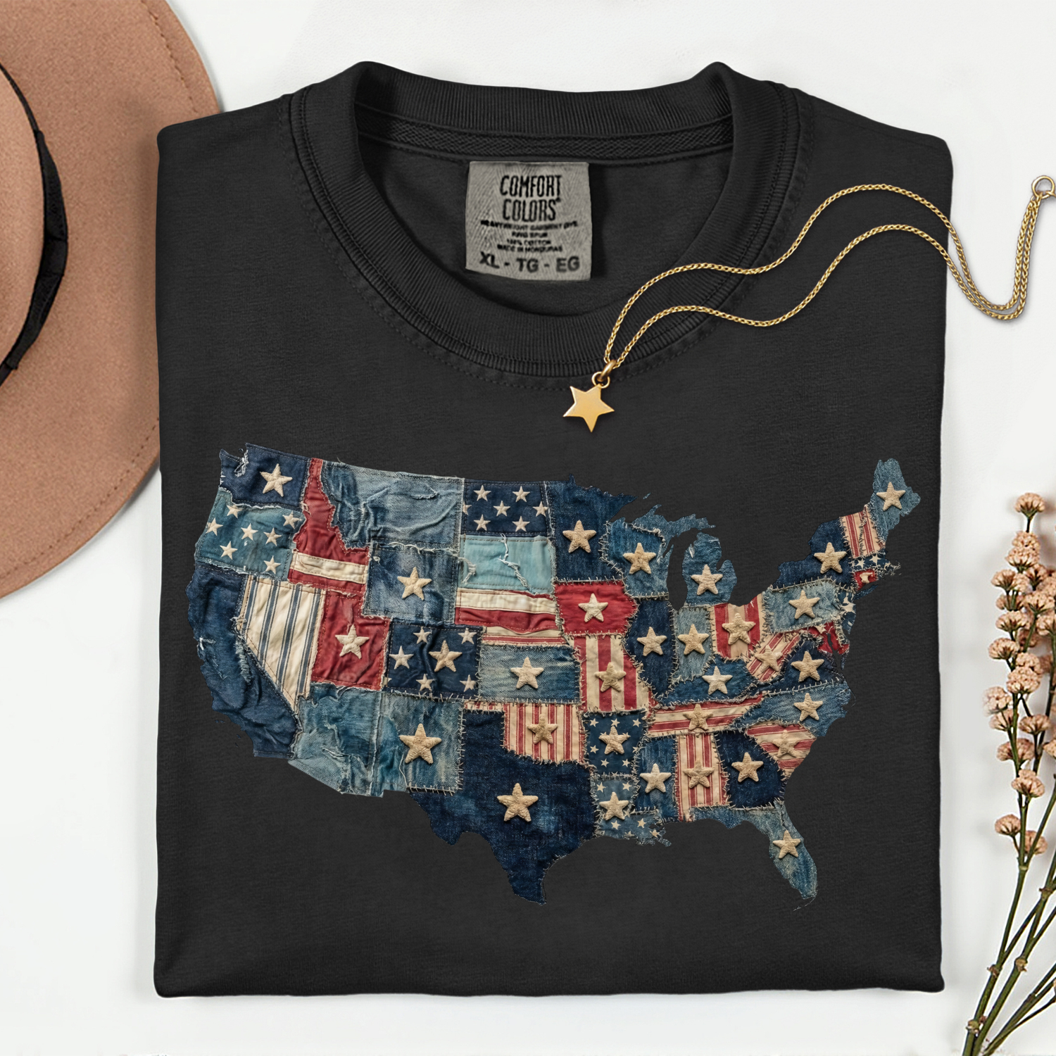 ADULT America Map Faux Fabric DTF TRANSFER