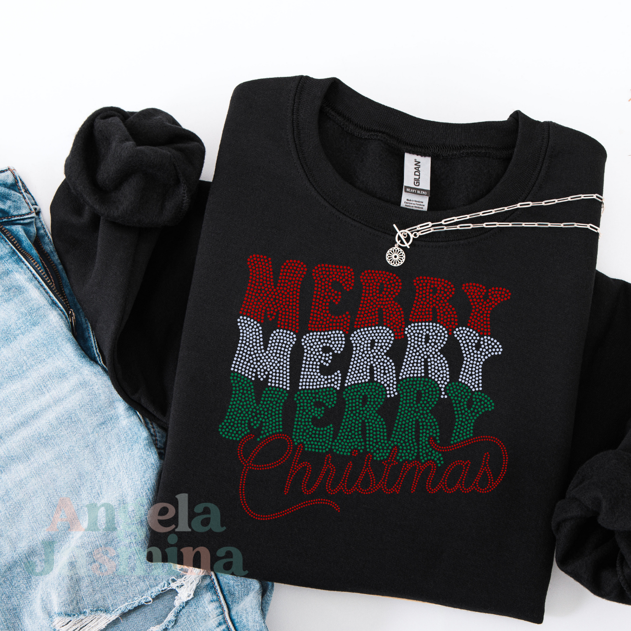 Merry Stacked Red Green SPANGLE BLING Transfer