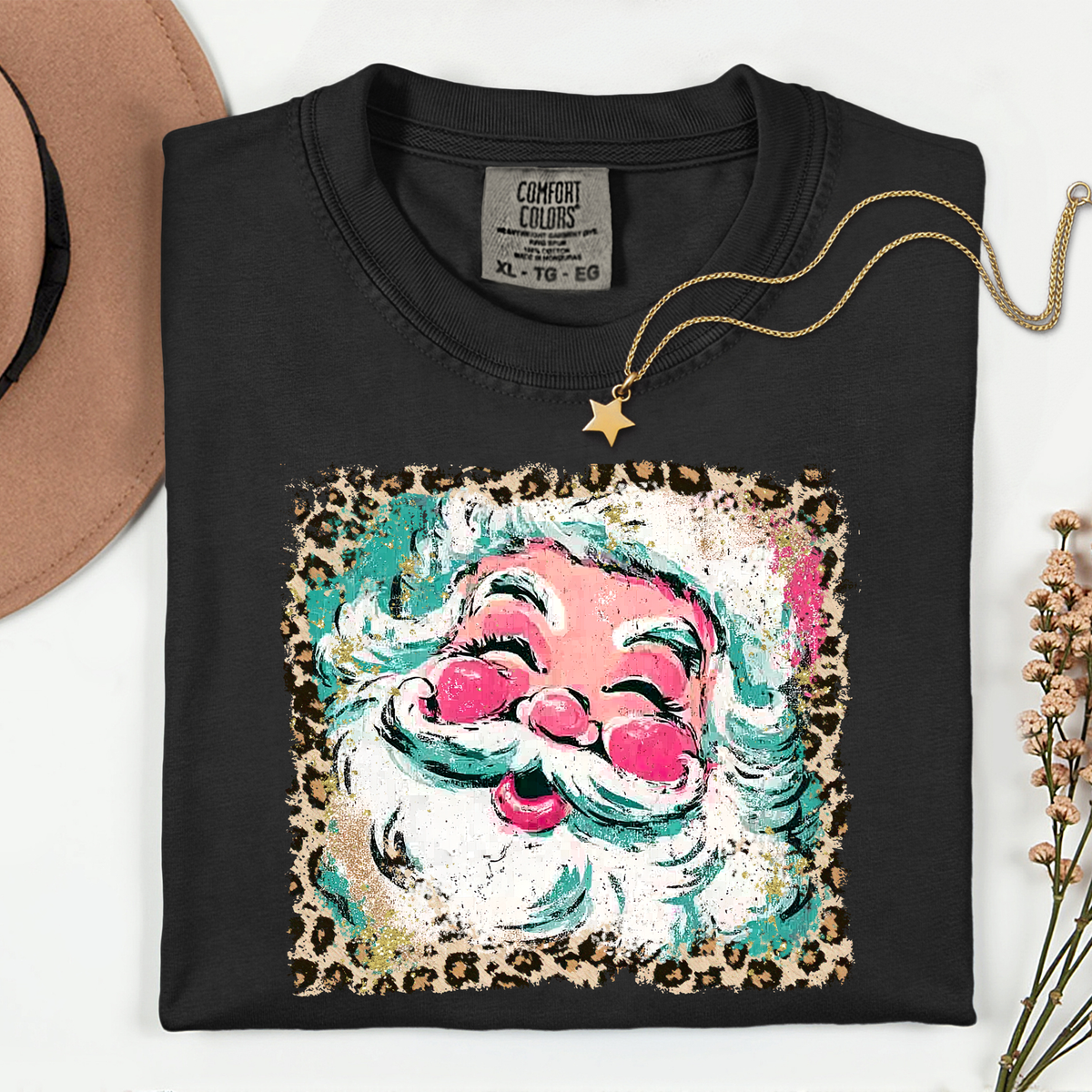 Santa Cheery Cheetah Print 11 inch DTF TRANSFER