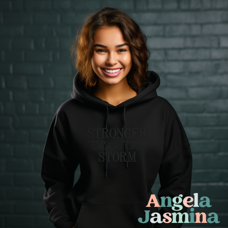 Black Stronger Than The Storm Embroidered Hoodies