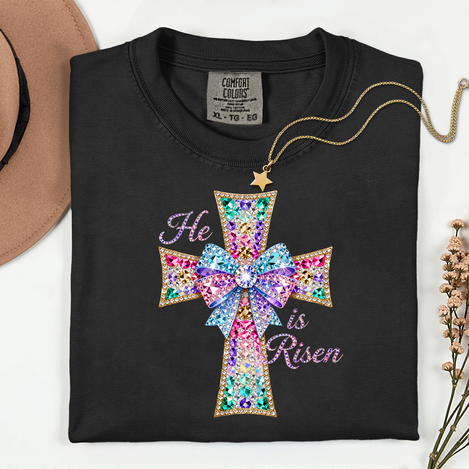 ADULT He is Risen FAUX Rhinestones DTF TRANSFER