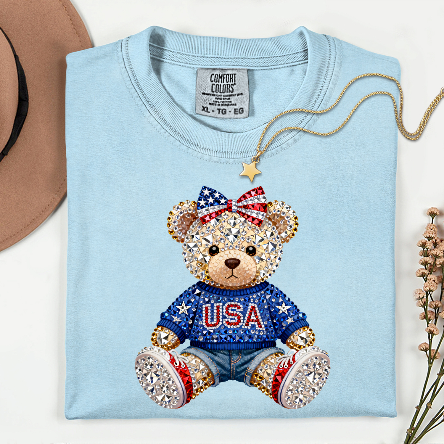 ADULT Faux Rhinestone USA Bear DTF TRANSFER