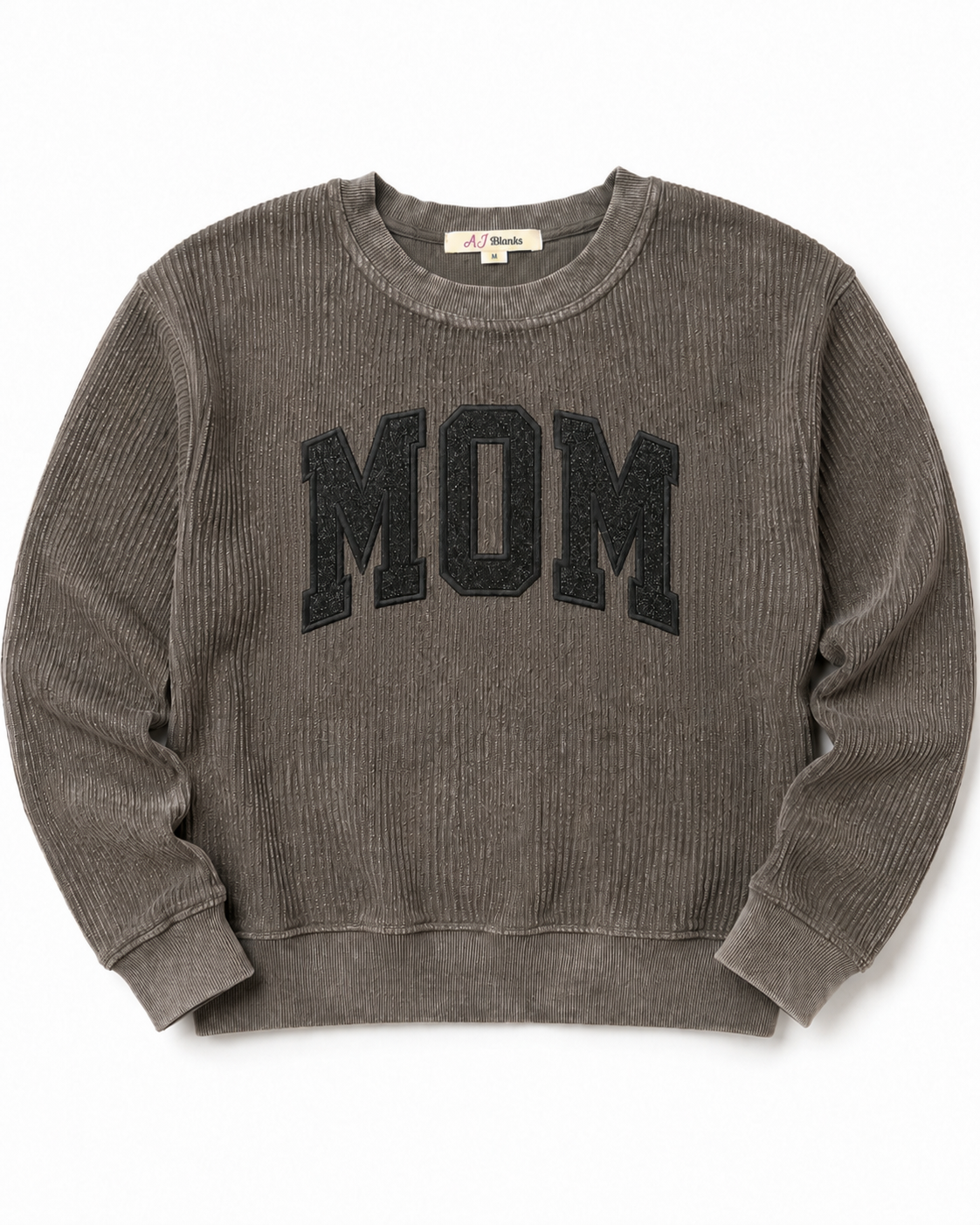 Mom Tone on Tone Glitter Corded Crew Sweatshirt