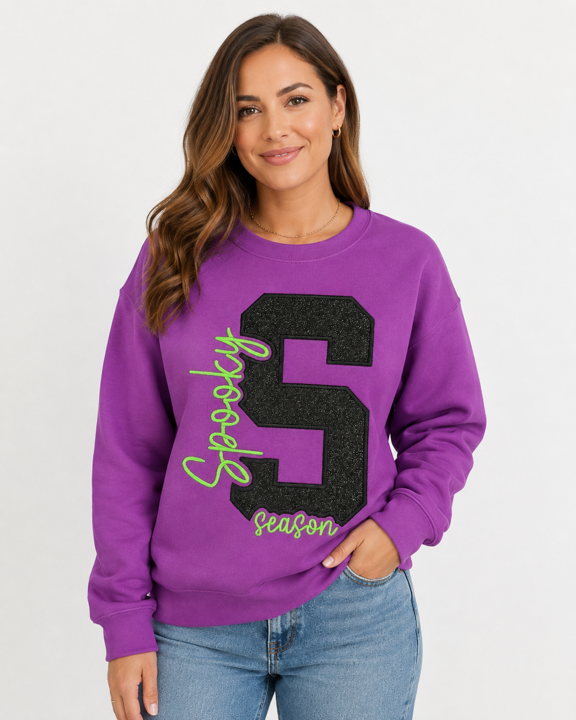 Spooky Season Varsity Glitter Embroidered Sweatshirt
