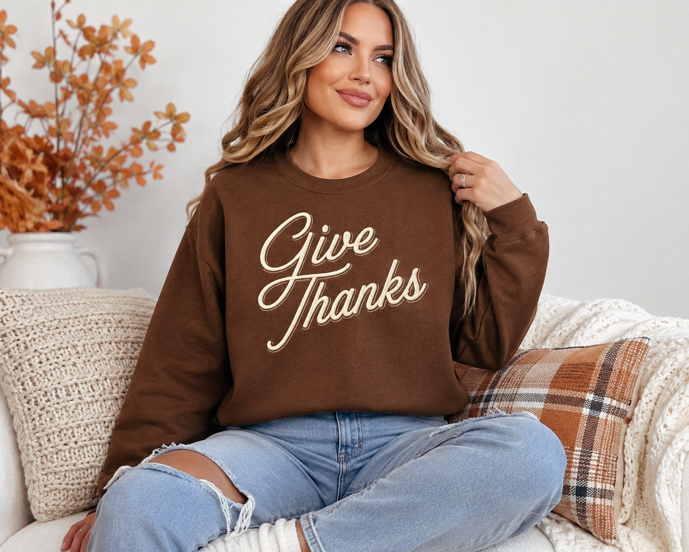 Give Thanks Embroidered Sweatshirt