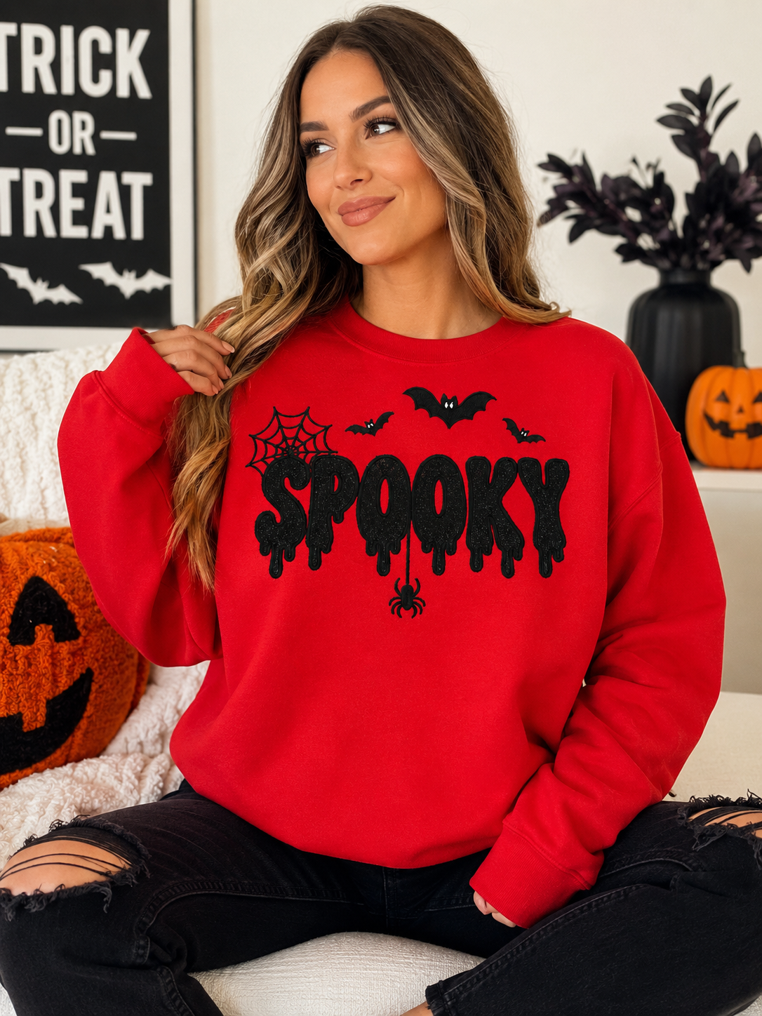 Spooky Season Drip Glitter Embroidered Sweatshirt