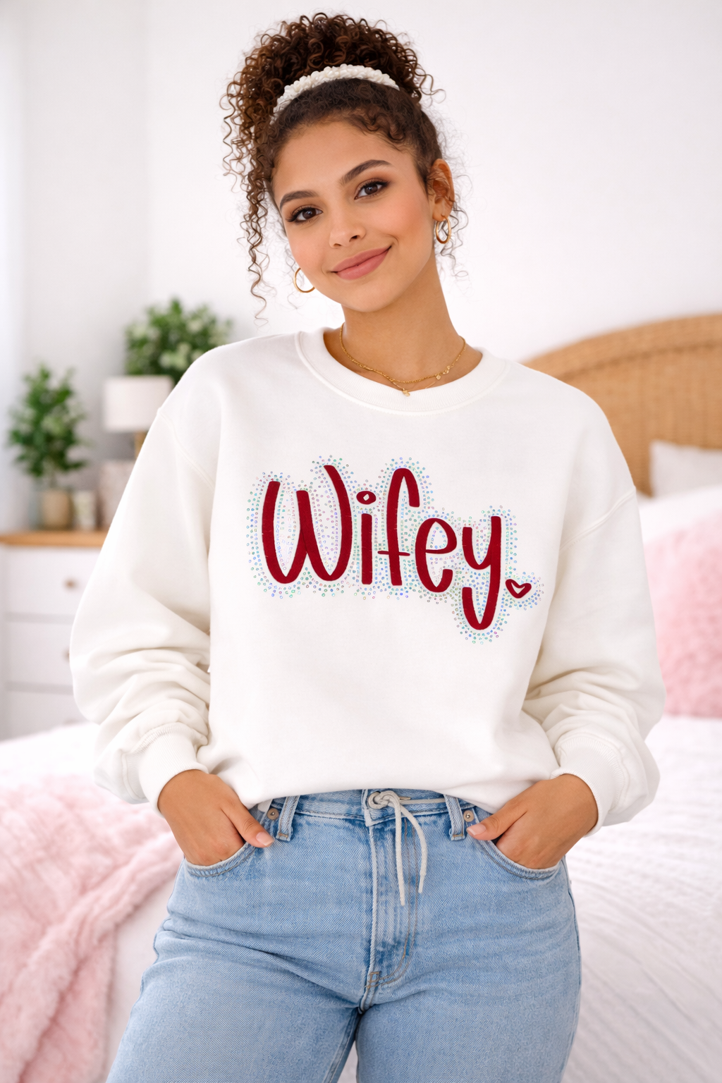 Custom Wifey Embroidered & Bling Sweatshirt