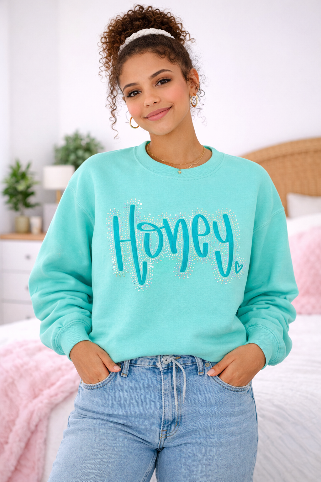 Custom Honey Embroidered & Bling Sweatshirt