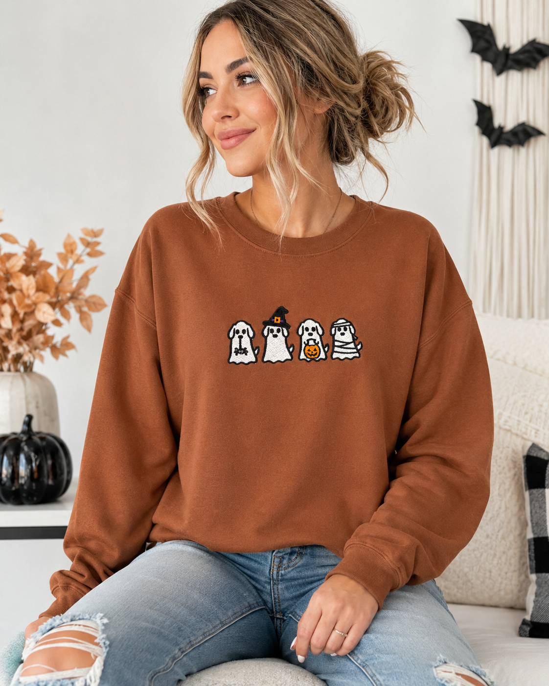 Halloween Dogs Embroidered Sweatshirt
