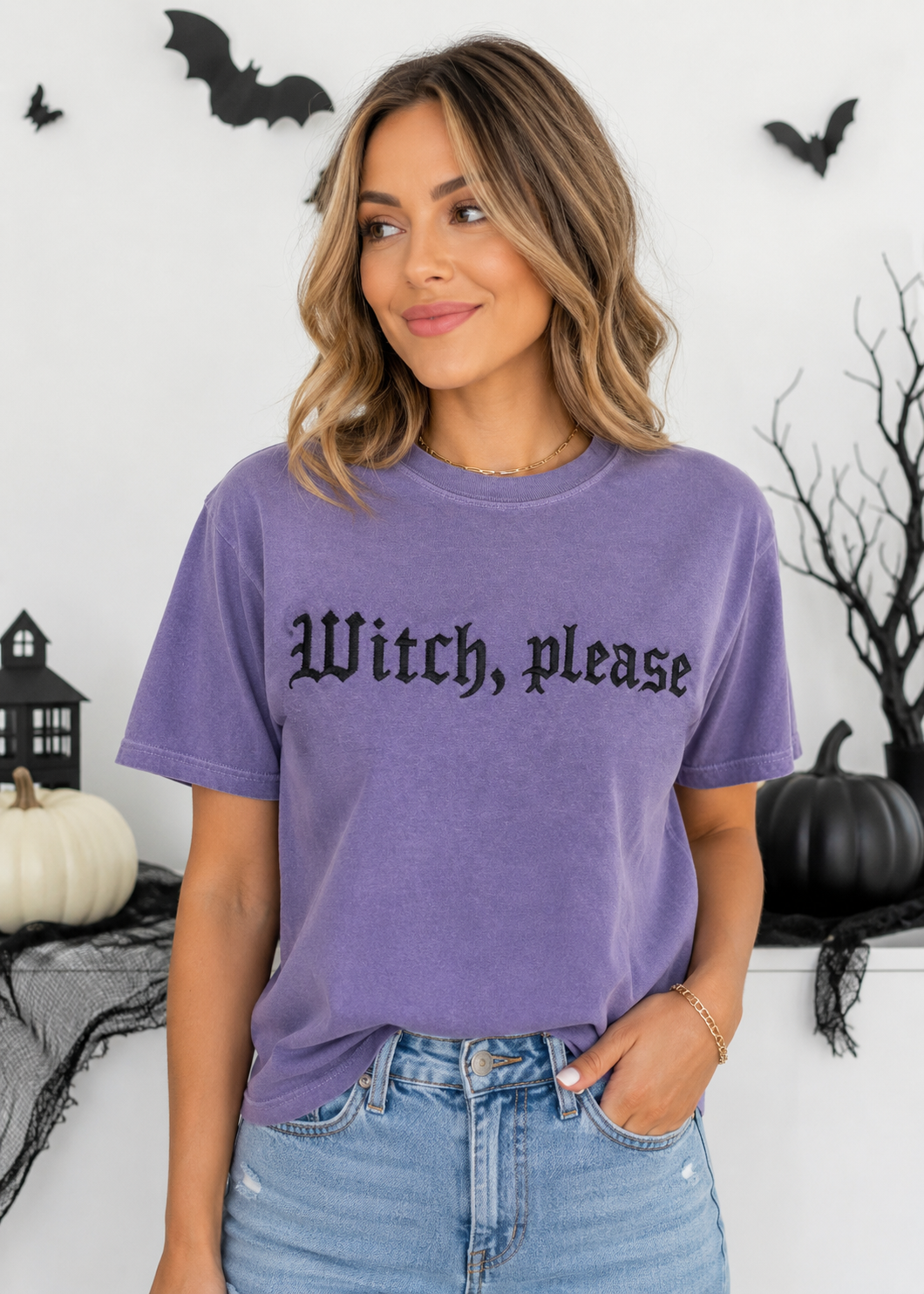 Witch, Please Embroidered Comfort Colors Shirt