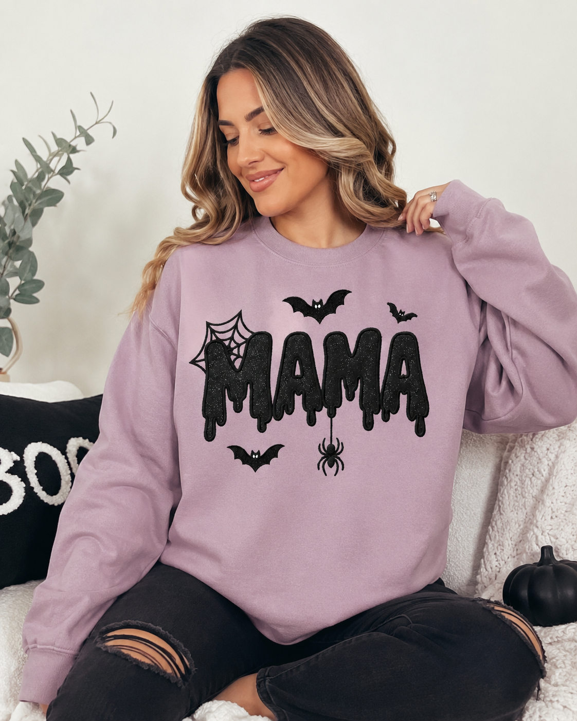 Halloween Mama Glitter Embroidered Sweatshirt