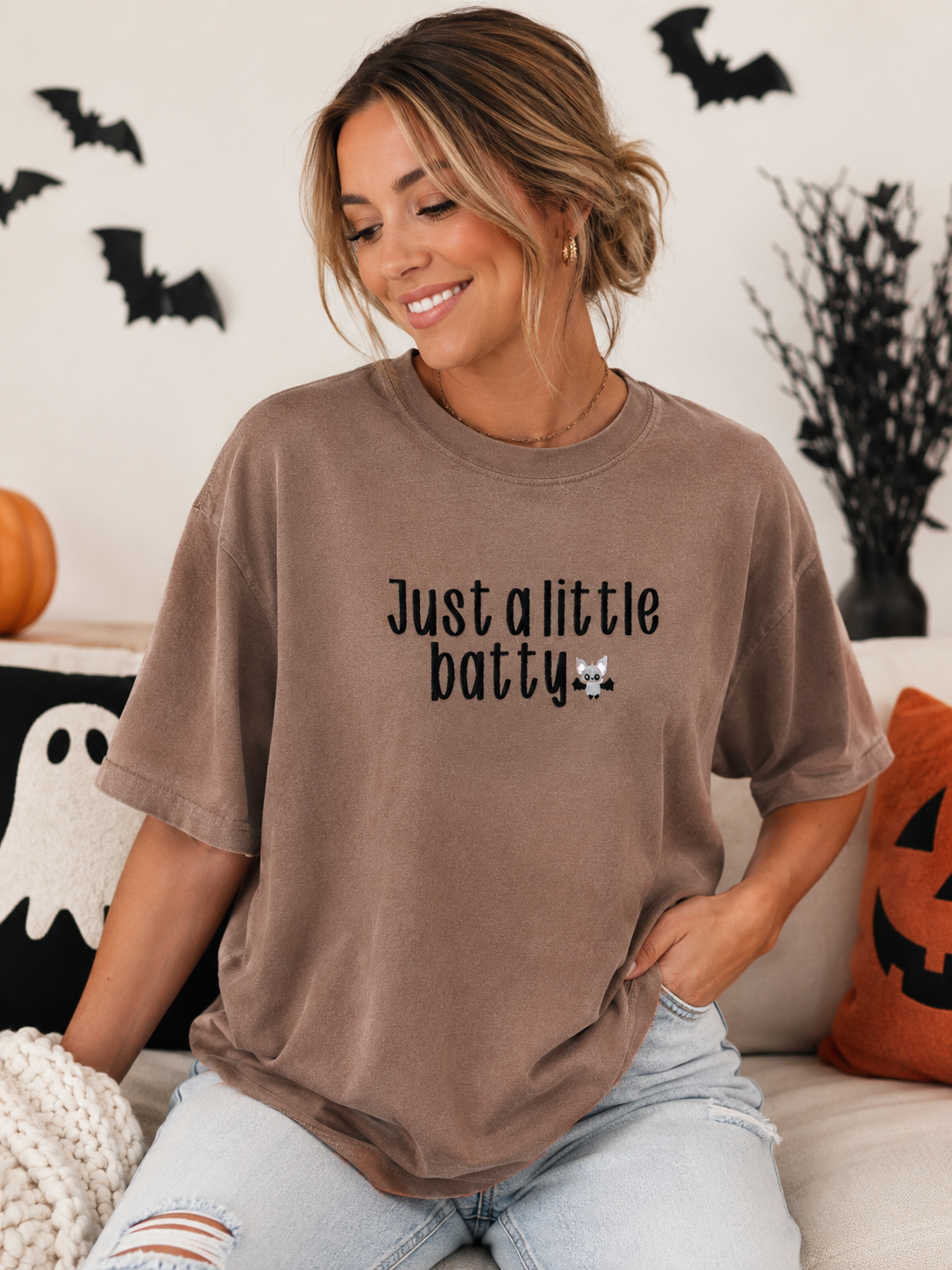Just a Little Batty Embroidered Comfort Colors Shirt
