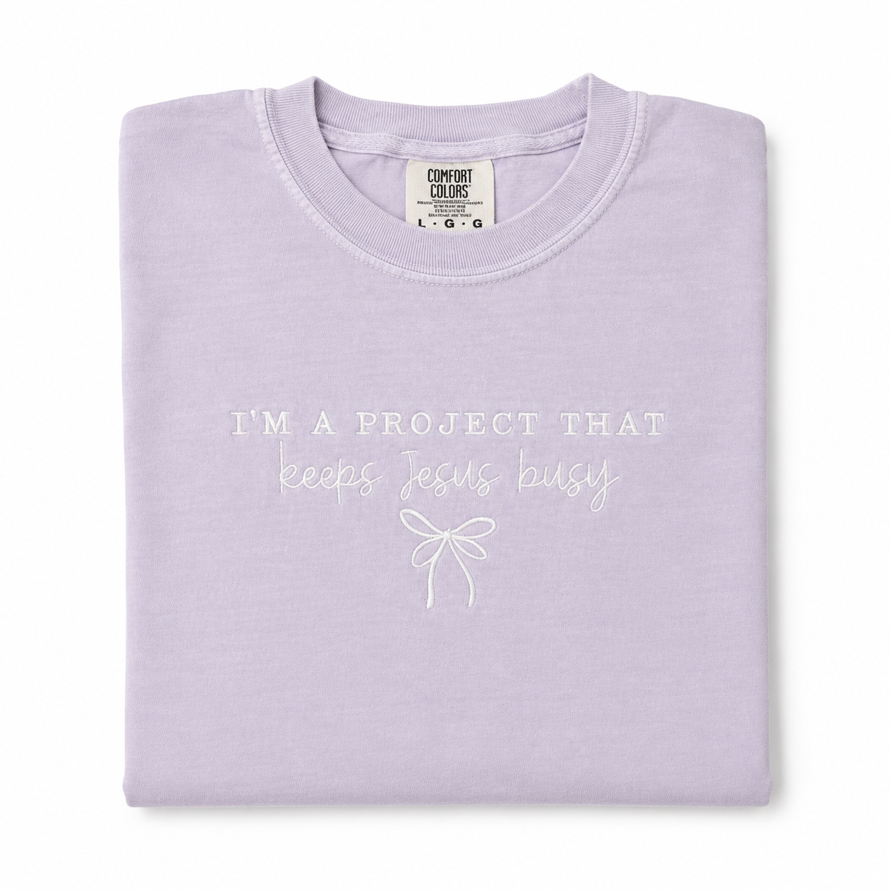 I'm a Project That Keeps Jesus Busy Embroidered Comfort Colors Tee