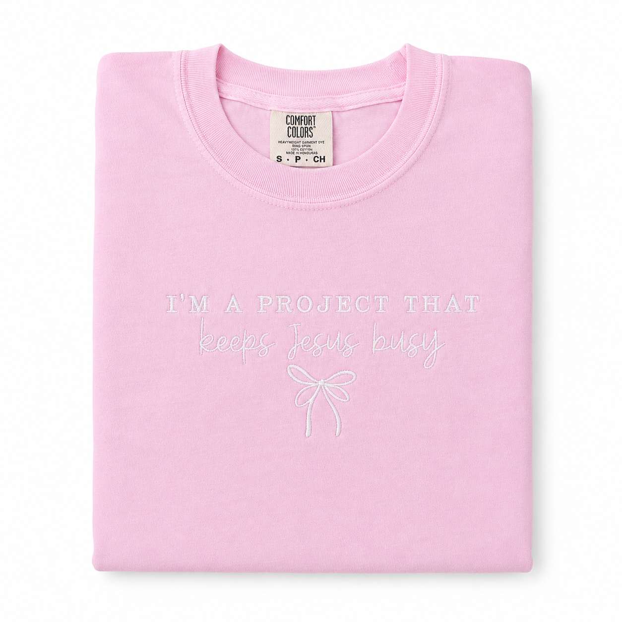 I'm a Project That Keeps Jesus Busy Embroidered Comfort Colors Tee