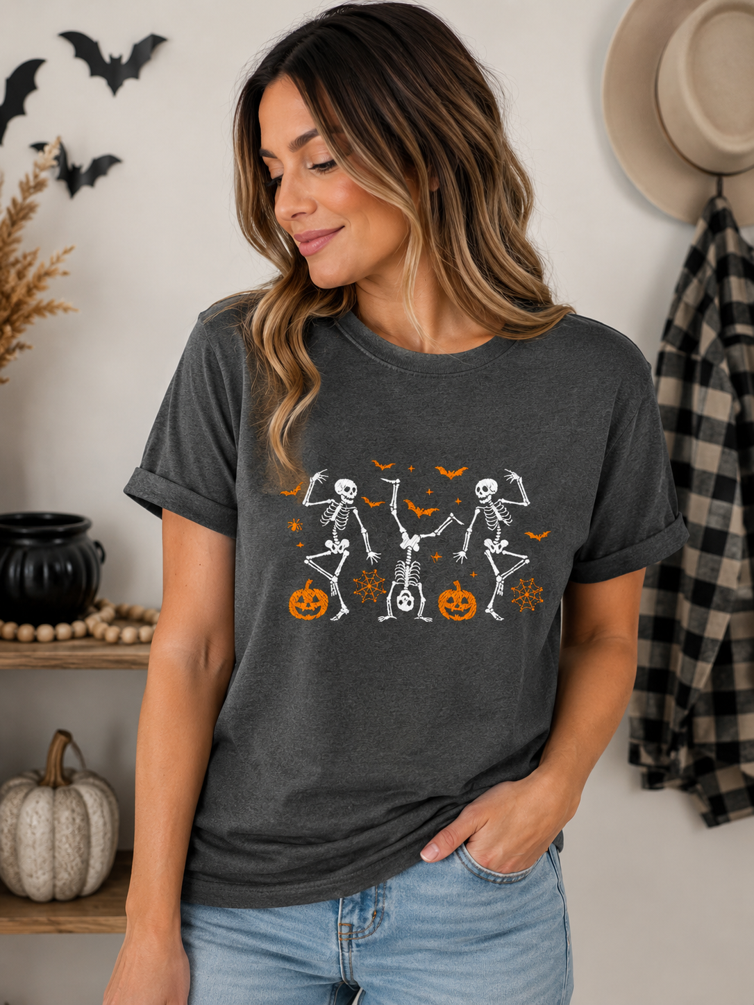 Dancing Skeletons  Embroidered Comfort Colors Tee
