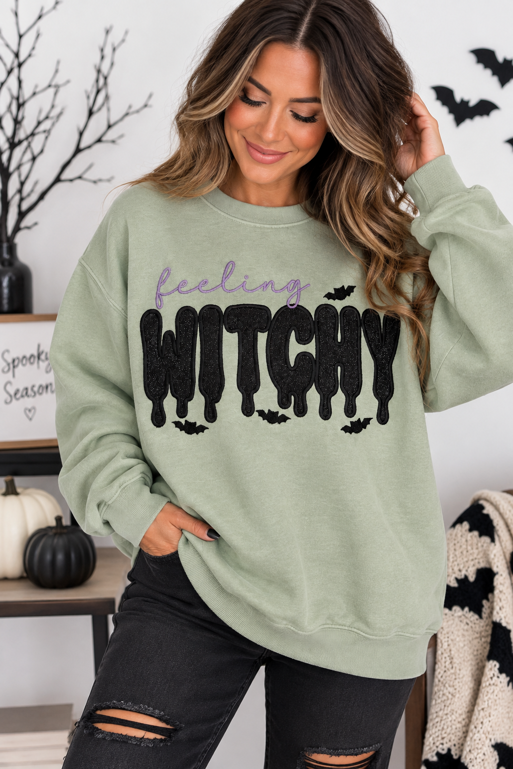 Feeling Witchy Glitter Embroidered sweatshirt