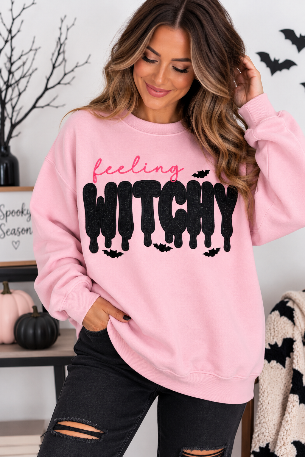 Feeling Witchy Glitter Embroidered sweatshirt