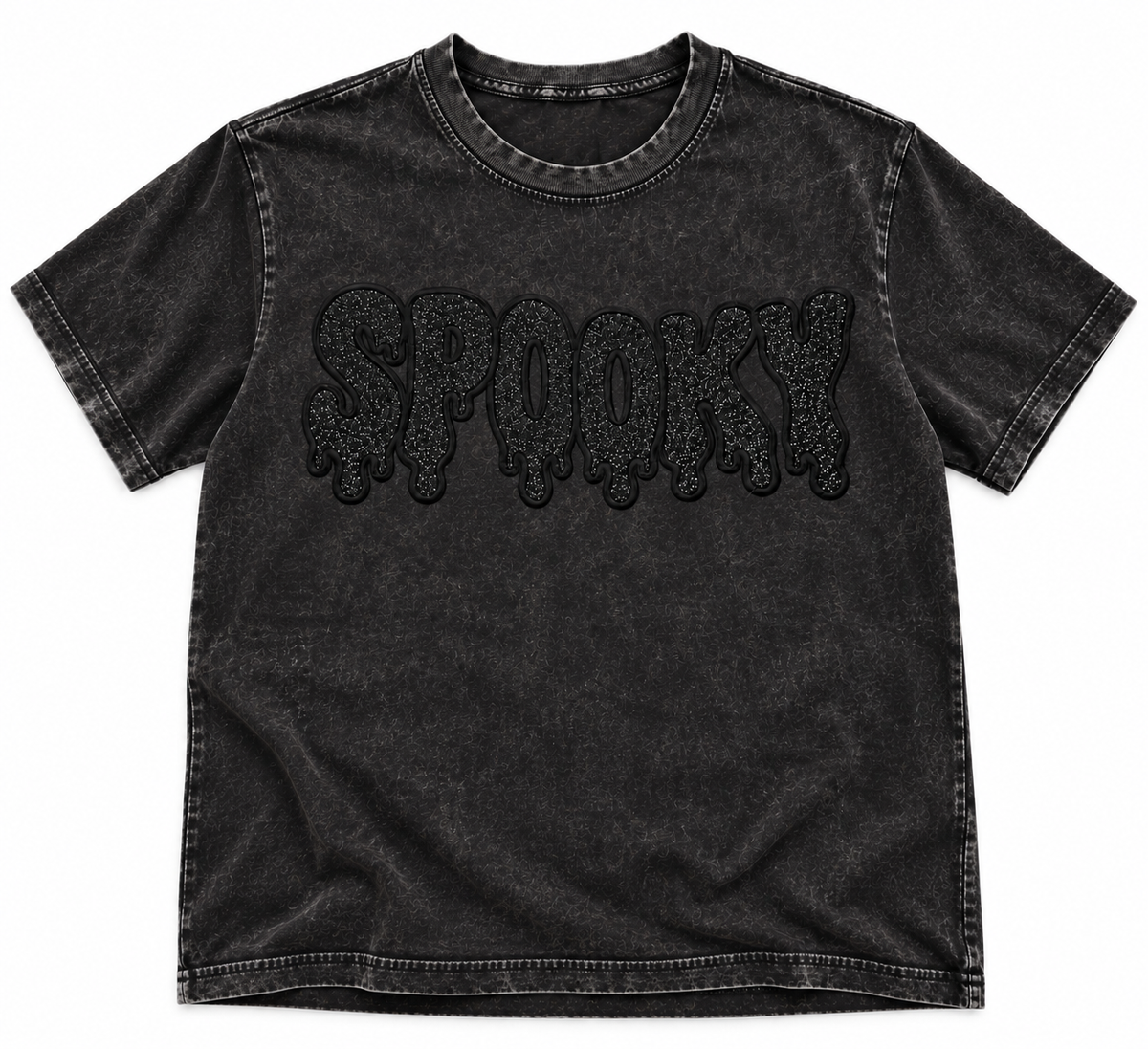 Spooky Drip Acid Wash Embroidered Shirt