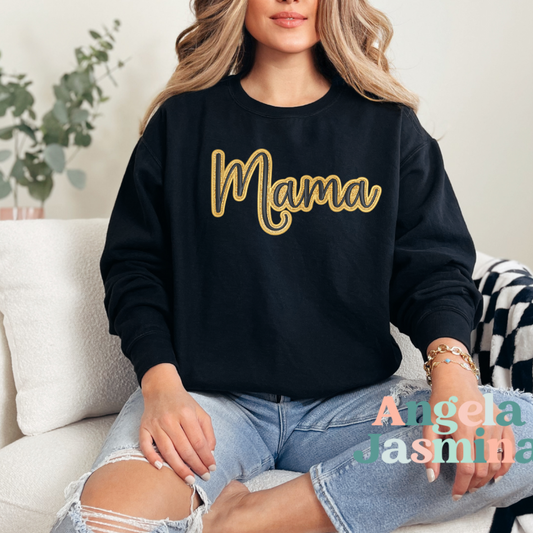 Black and Gold Mama Glitter Embroidered Sweatshirt