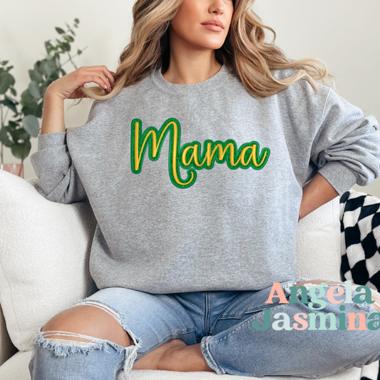 Gold and Green Mama Glitter Embroidered Sweatshirt