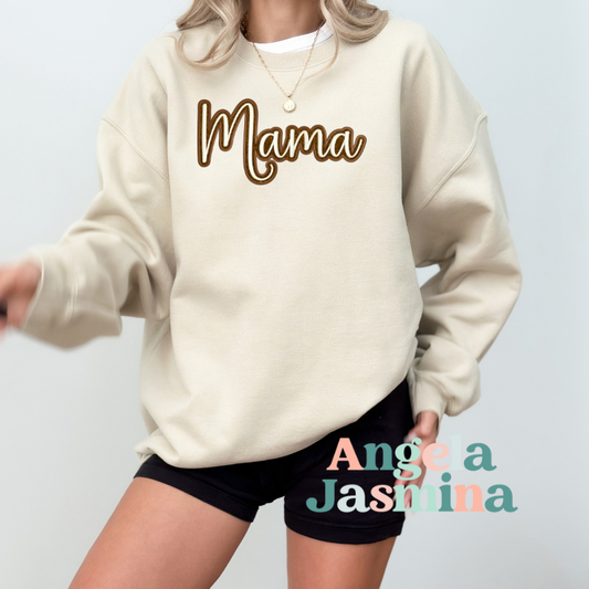 Cream and Brown Mama Glitter Embroidered Sweatshirt