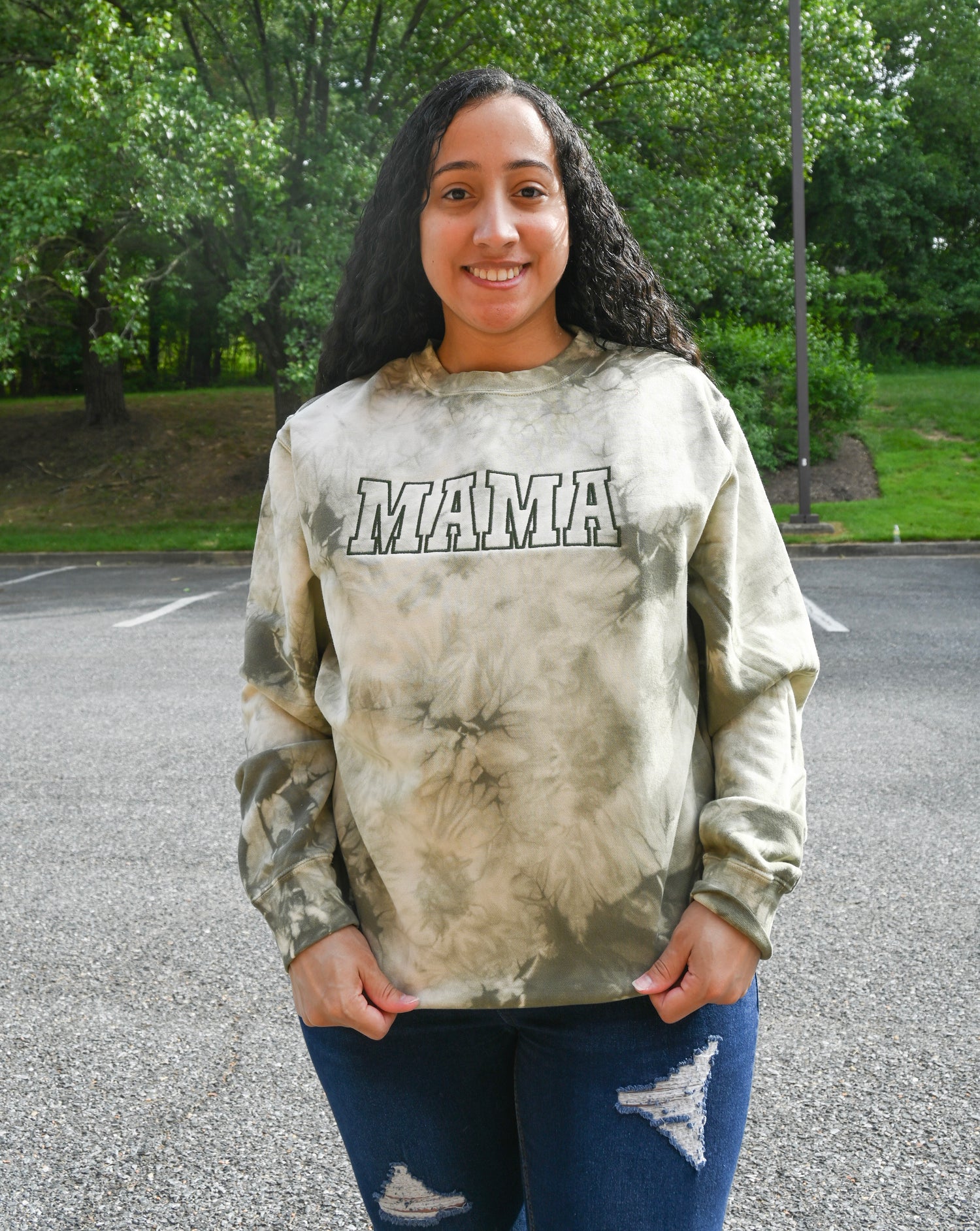 Olive Tie Dye Mama Crewneck Sweatshirt