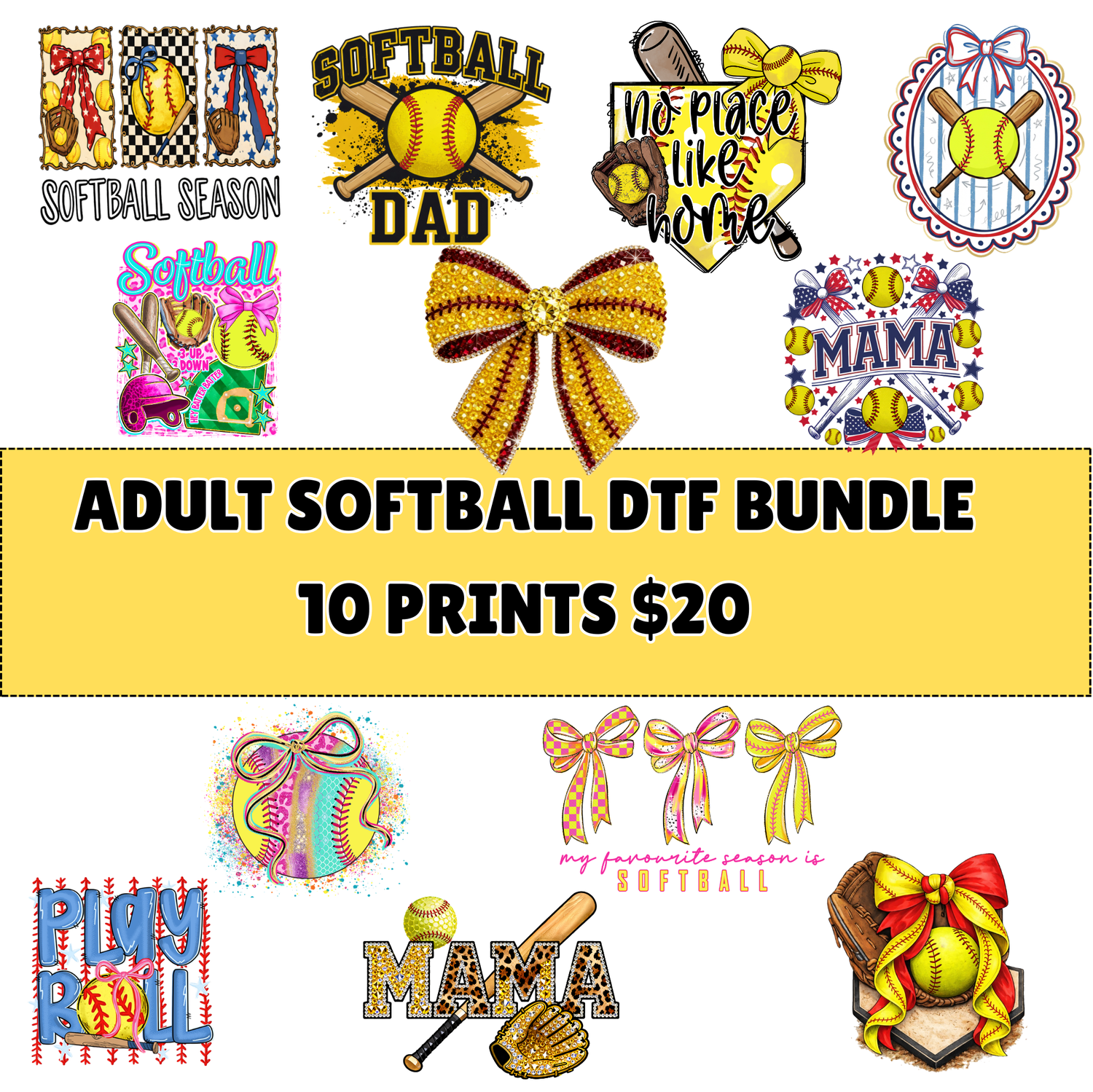 ADULT Softball  DTF bundle