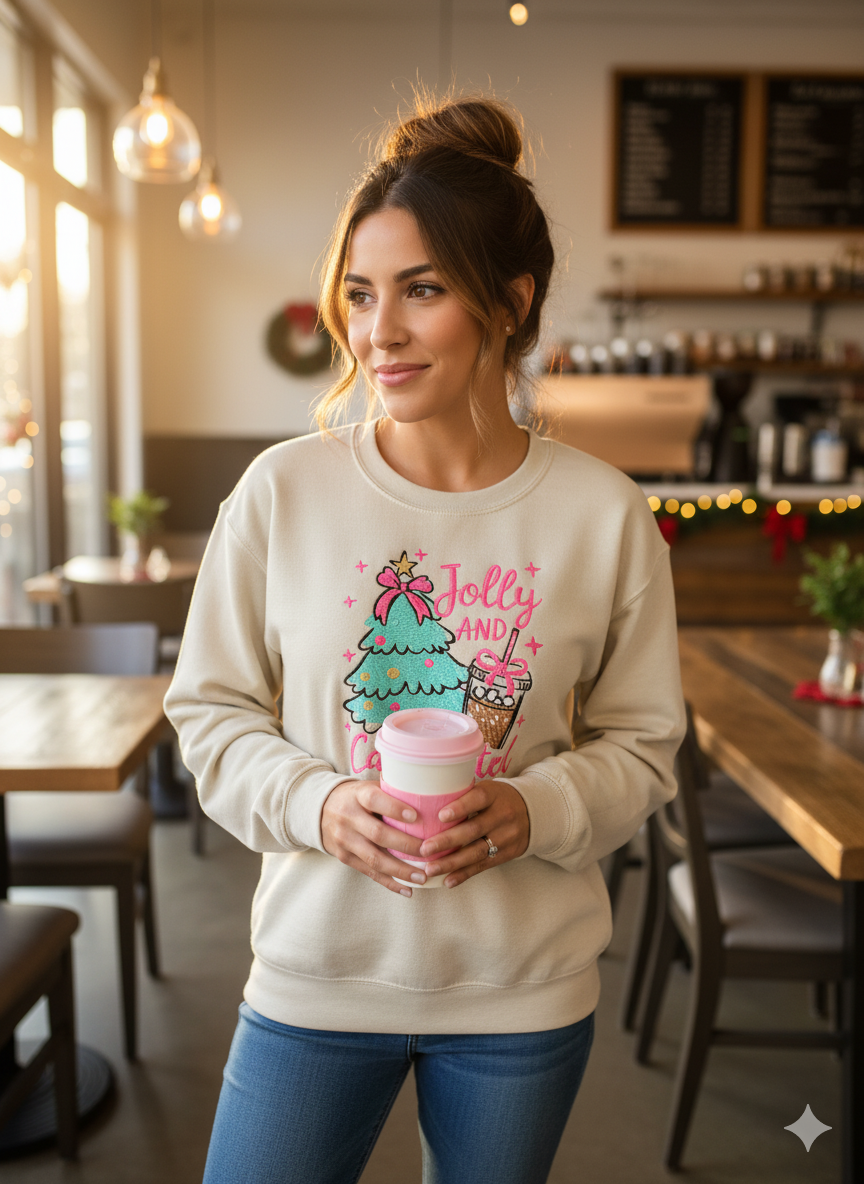 Jolly & Caffeinated Embroidered Sweatshirt