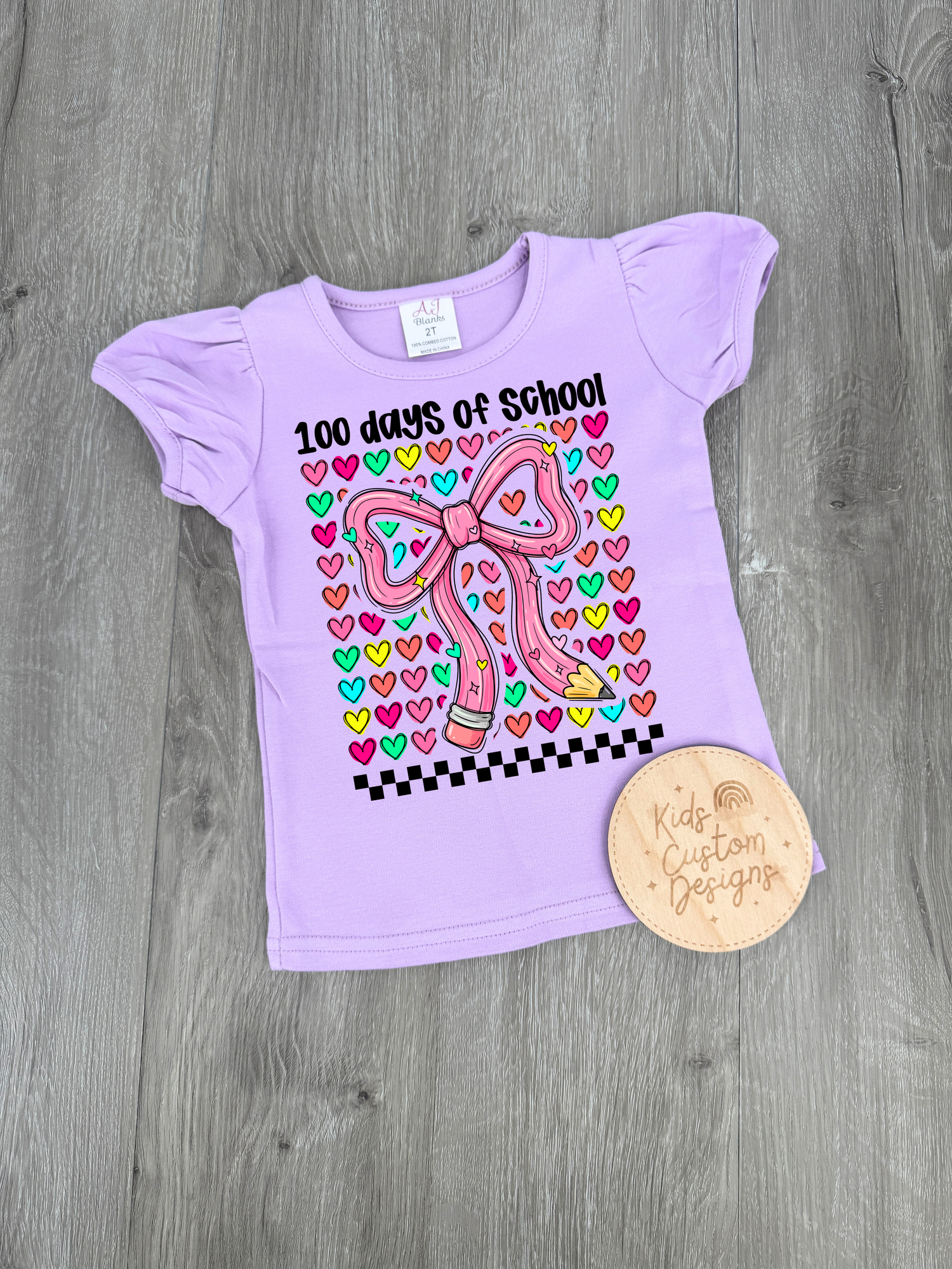 KIDS 100 Days of School Hearts Pencil Bow DTF TRANSFER