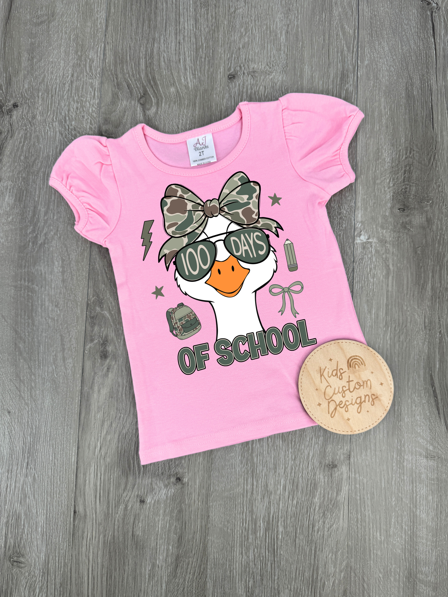 KIDS 100 Days of Camo Girl Duck DTF TRANSFER