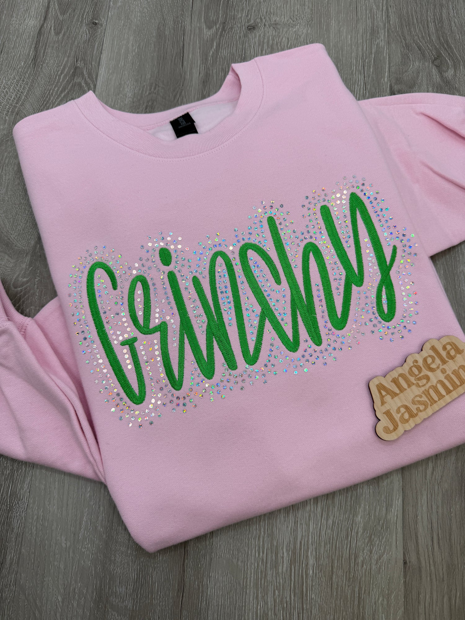 Grinchy Embroidered & Bling Sweatshirt