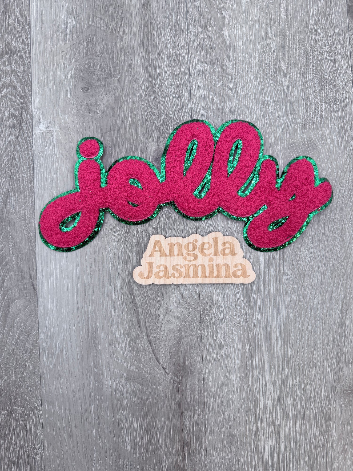 Jolly Pink Green Chenille Patch