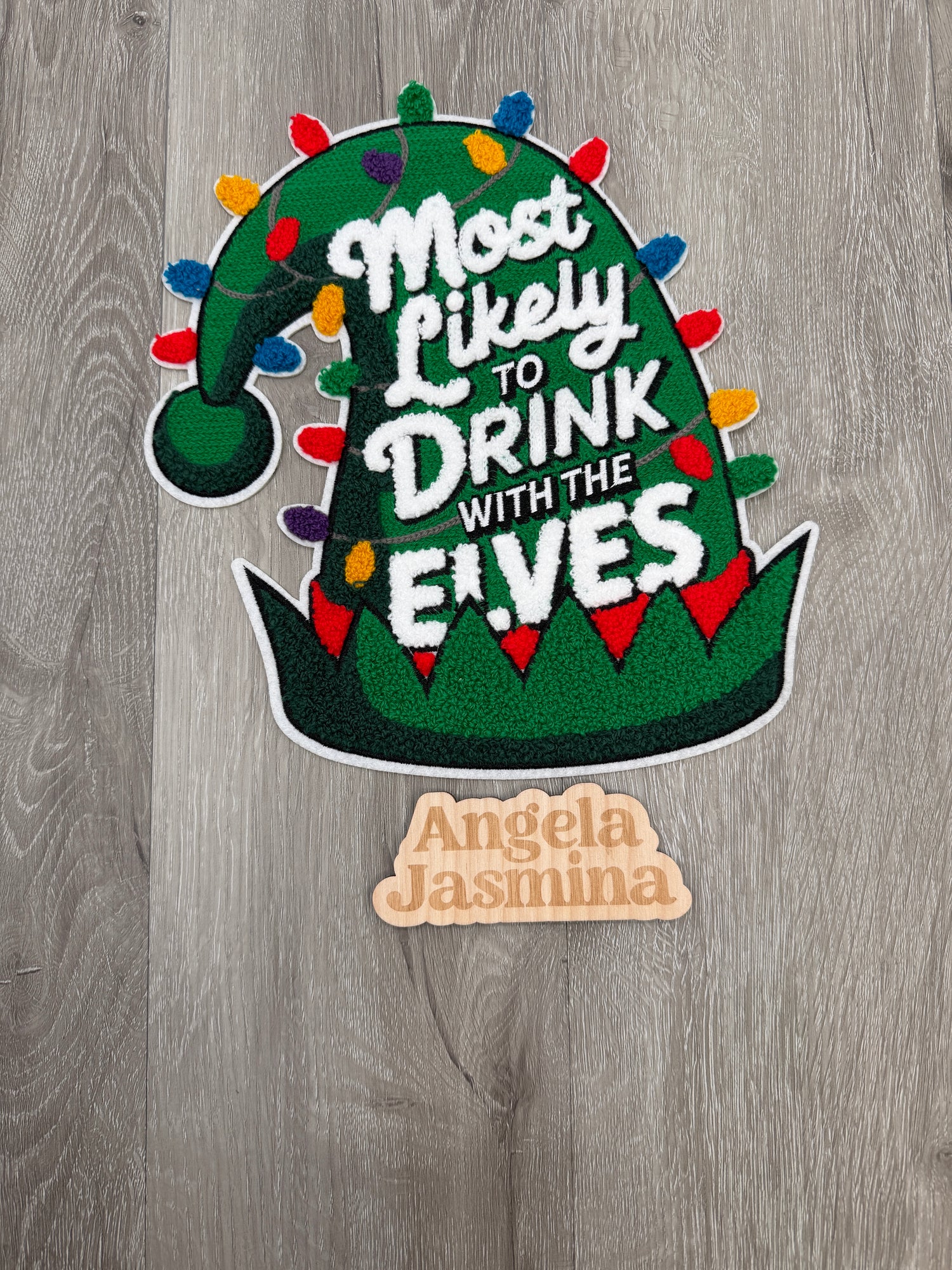 Most Likely to Drink Elf Hat  Chenille Patch