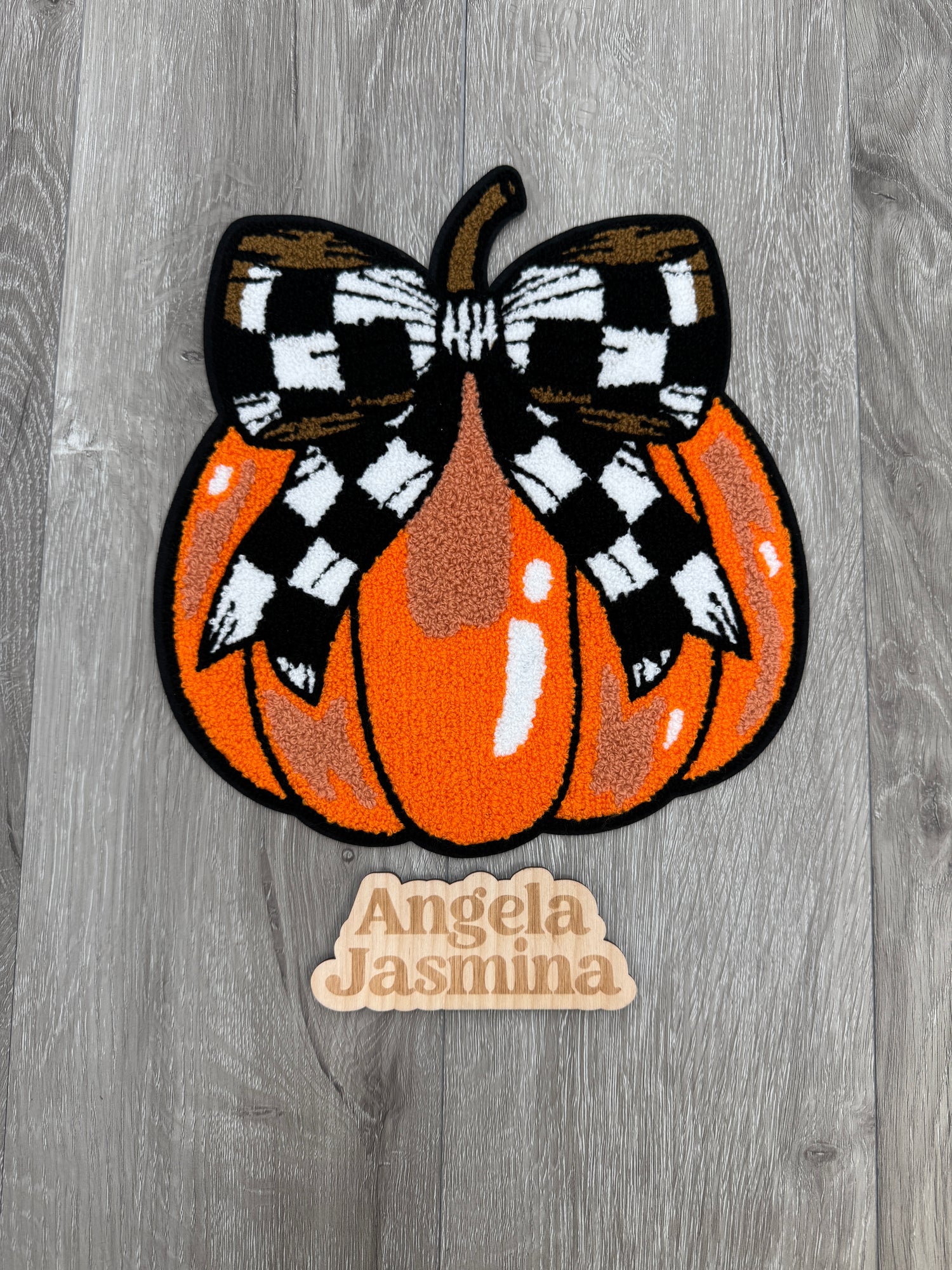 Pumpkin Checkered Bow Chenille Patch