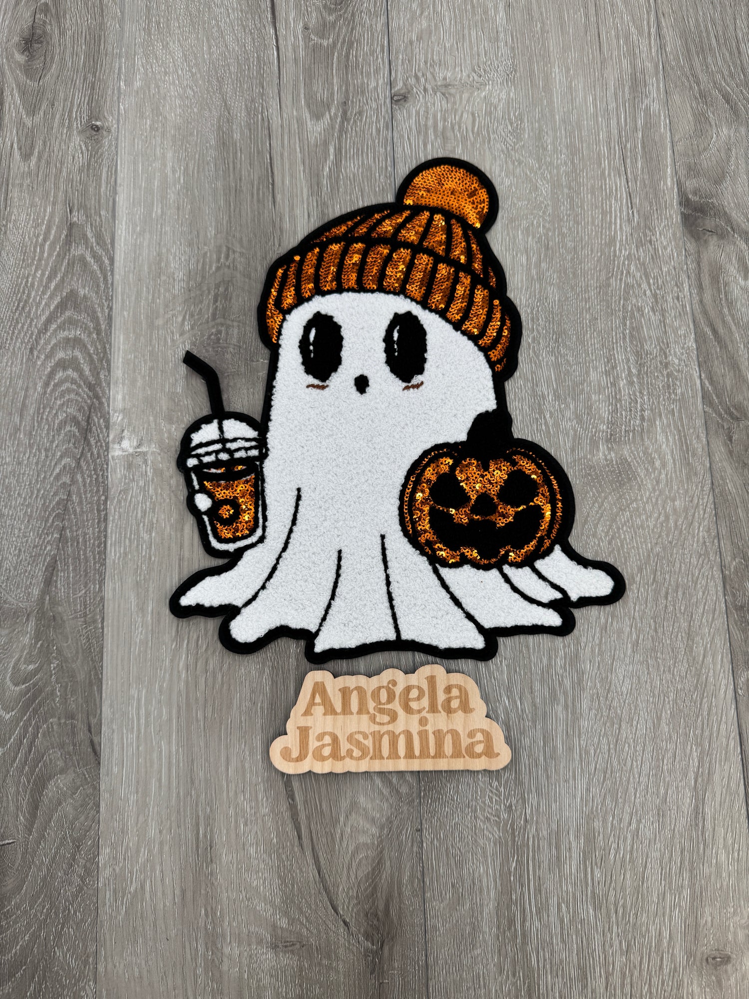 Coffee Ghost Sequins and Chenille Patch