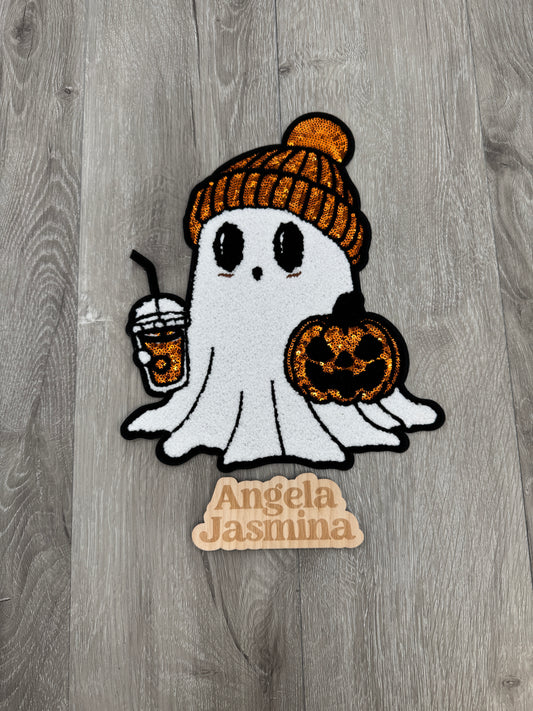 Coffee Ghost Sequins and Chenille Patch