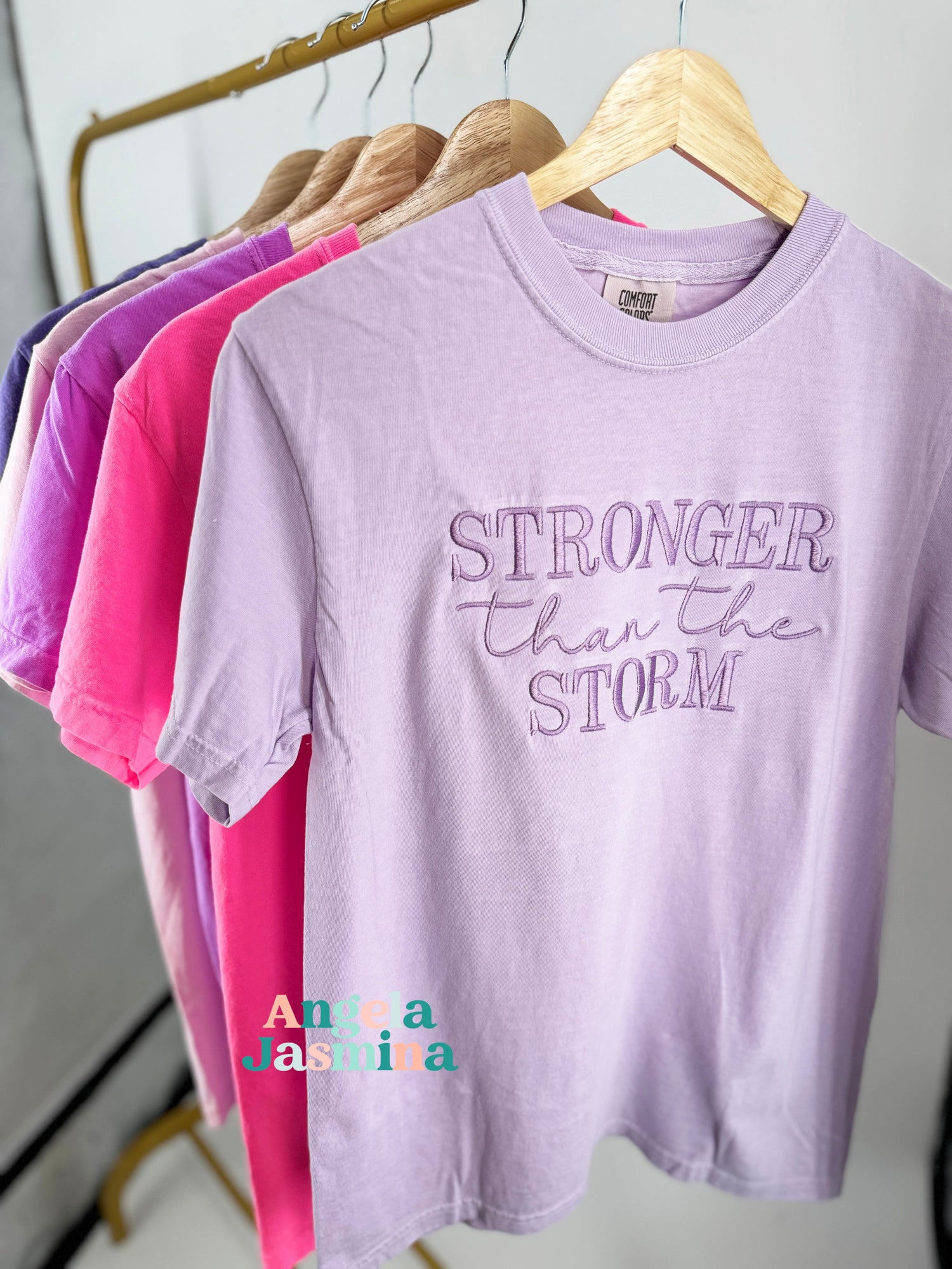 Orchid Stronger Than The Storm Embroidered Short Sleeve Tee