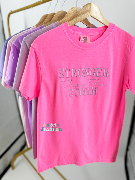 Neon Pink Stronger Than The Storm ™   Embroidered Short Sleeve Tee