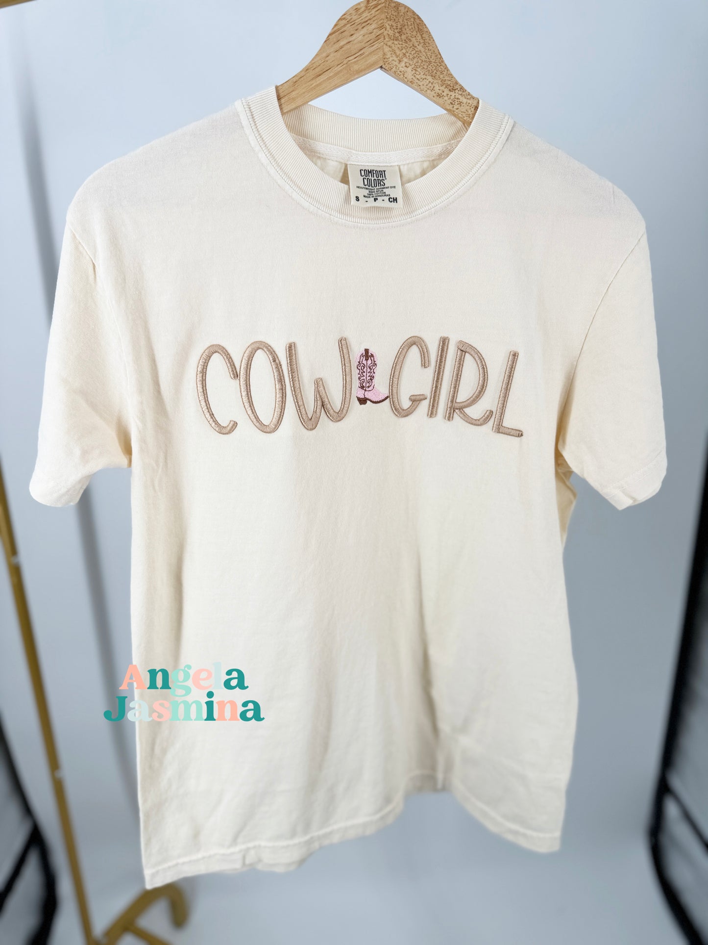 Cow Girl Embroidered Puff Comfort Colors Tee