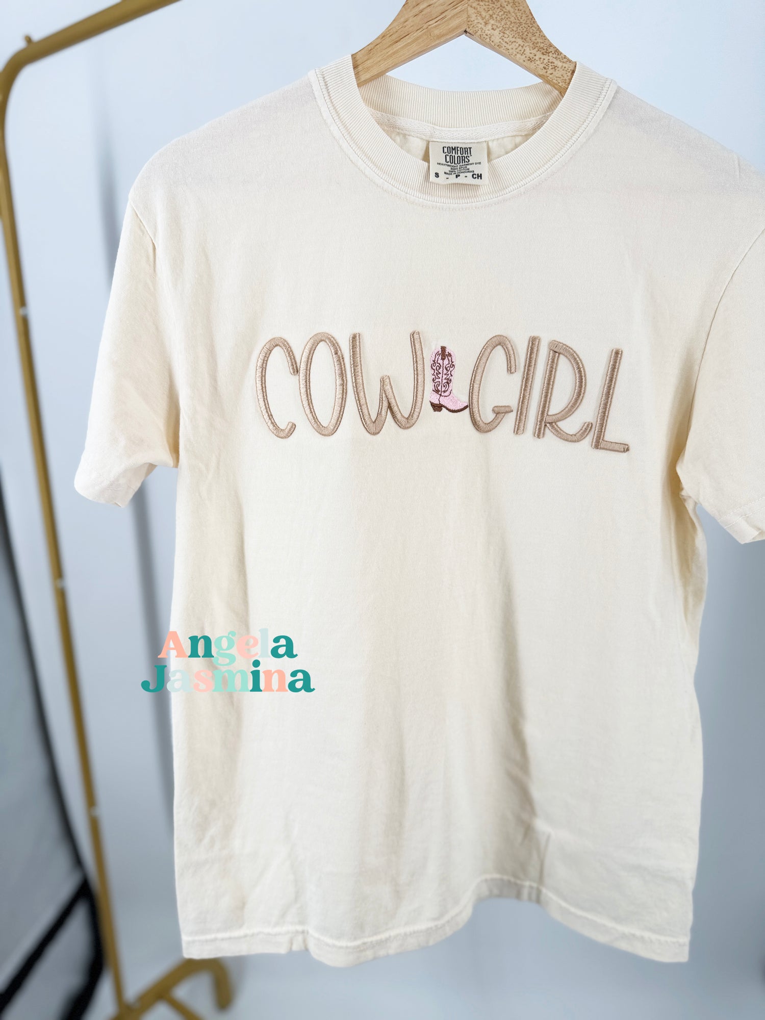 Cow Girl Embroidered Puff Comfort Colors Tee