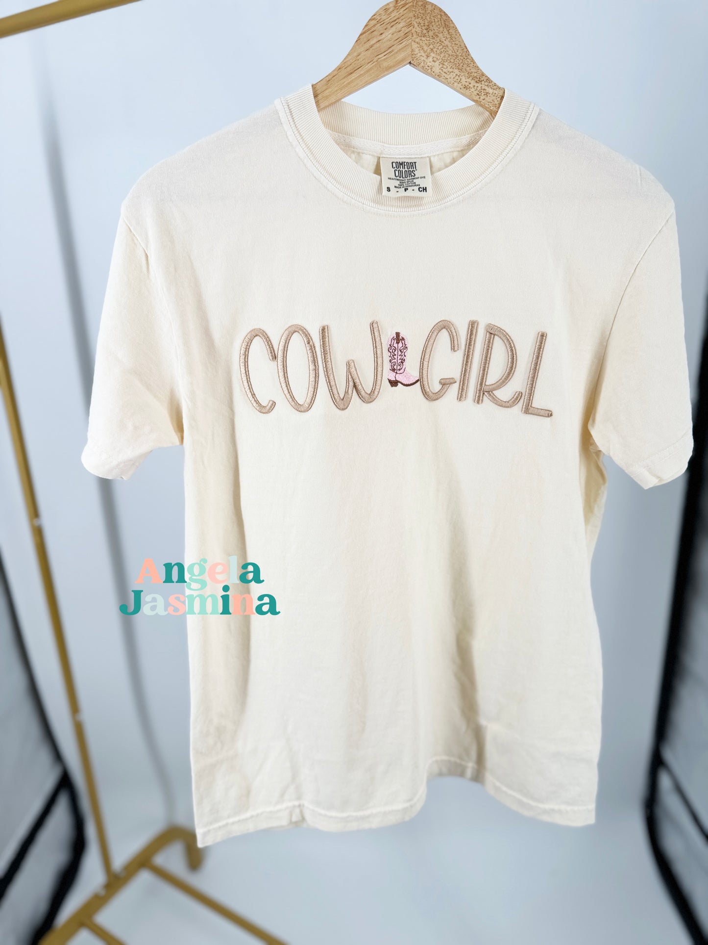 Cow Girl Embroidered Puff Comfort Colors Tee