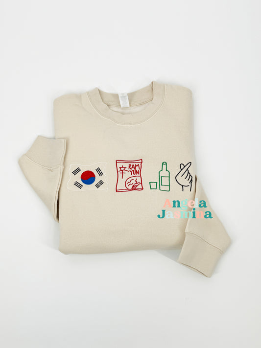 Korean Doodle Embroidered Sweatshirt