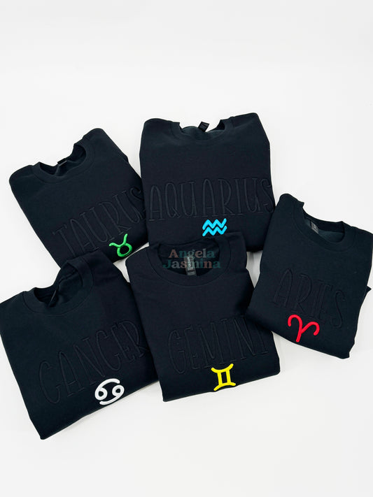 Zodiac 3D Embroidered Crewneck Sweatshirt