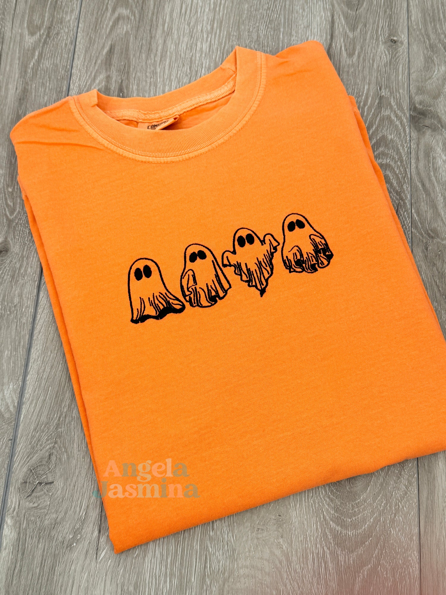 Halloween Ghosts Embroidered Comfort Colors Orange Tee