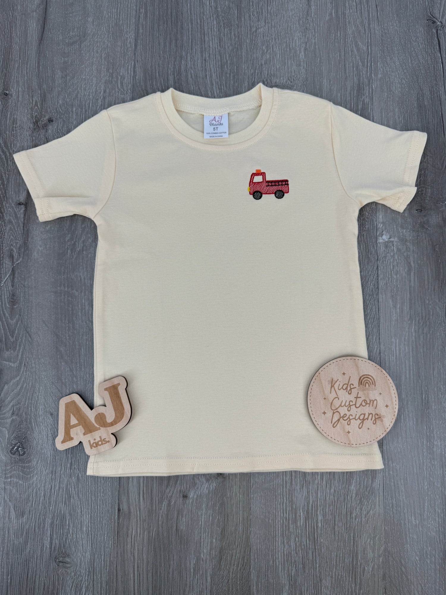 Unisex Embroidered Firetruck Shirt
