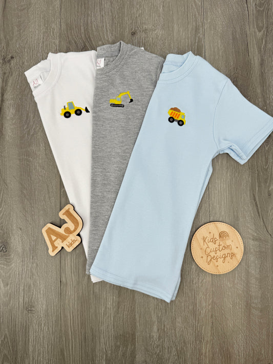 Unisex Embroidered Construction Vehicles 3 Shirt Bundle Set