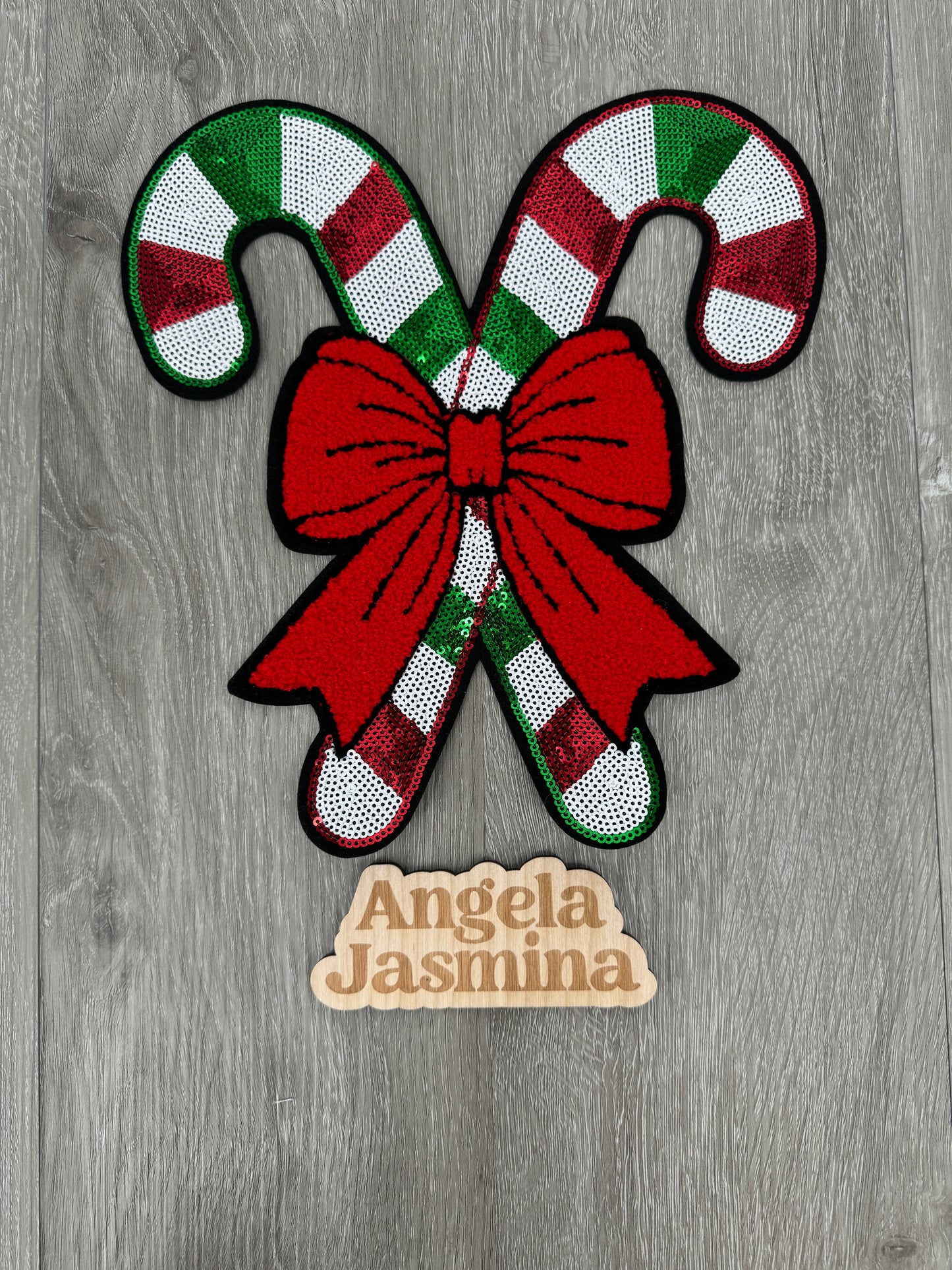 Candy Canes Bow Sequin and Chenille Patch